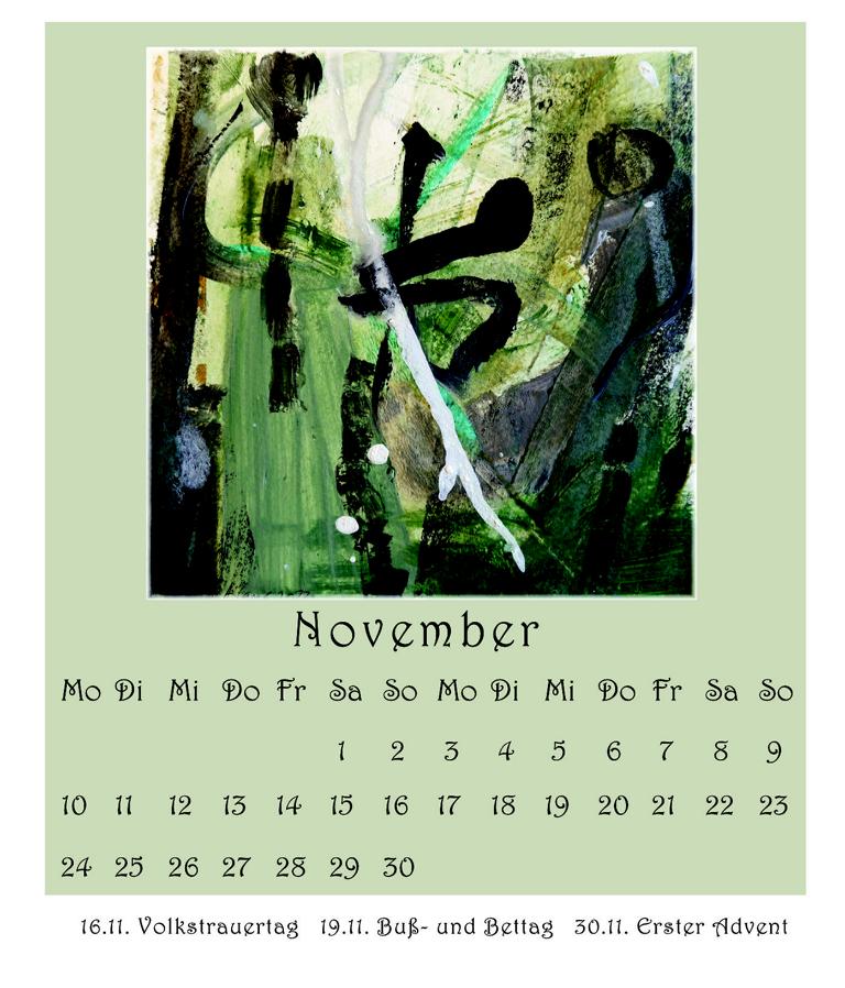 Karen Lang steuert zum Gelingen des künstlerischen Nachrichtendienstes ihre Kalenderblätter bei. Diesmal ist es der November 2025