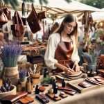 Gestaltungstipp: Mach deine Kunst lebendig mit dem Zauber von Düften! Auf dem Bild zu sehen ist eine Kunsthandwerkerin des Lederhandwerks. Sie lockt Kunden an, indem sie Düfte wie Lavendel, Zedernholz oder Vanille einsetzt. Das betört die Sinne und Besucher kommen garantiert gerne wieder.