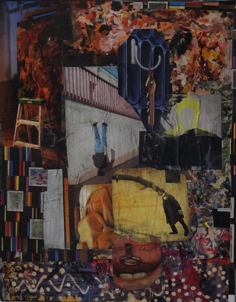 Collage mit Leiter, umgekehrter Figur, Schlüsselhalter und surrealen Elementen – visuelle Erkundung von Perspektivwechseln und inneren Bildern